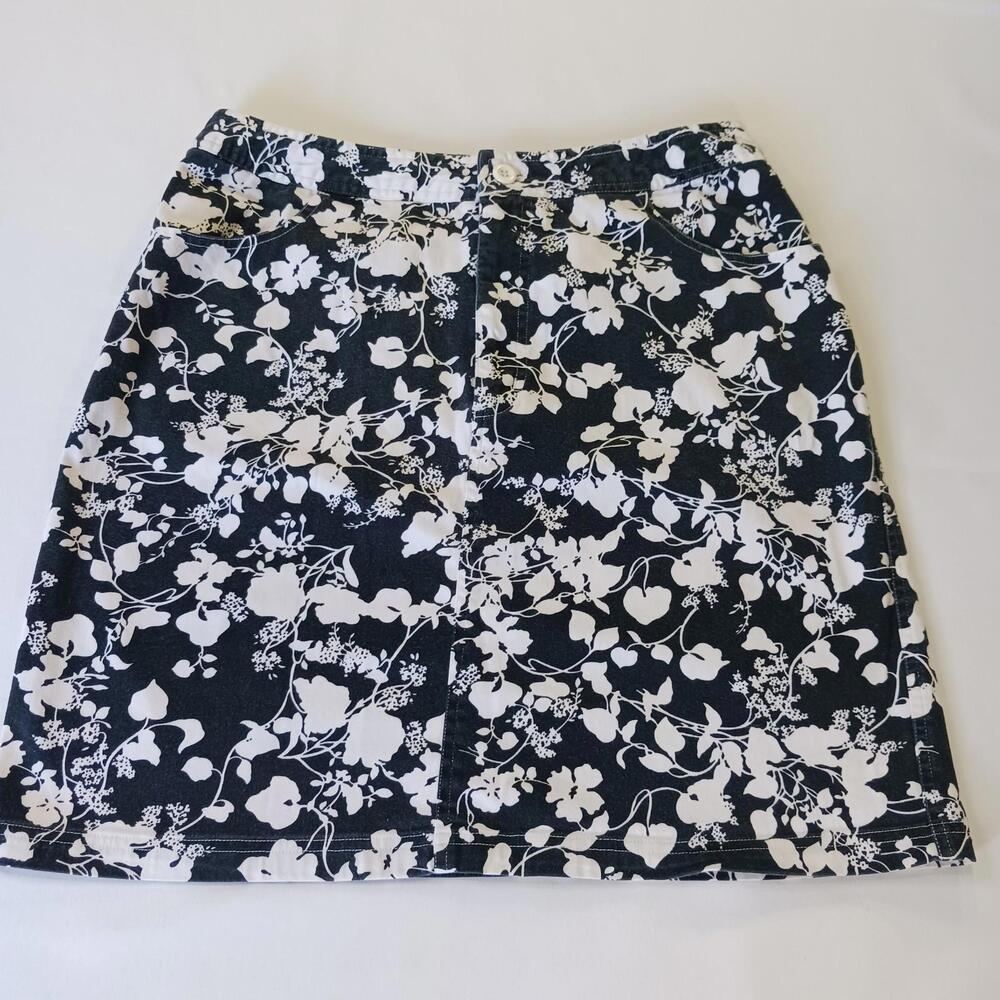 Tape Measure D2ABMF93T Women’s Black/White Floral Stretch Skirt Size 14 Waist 30
